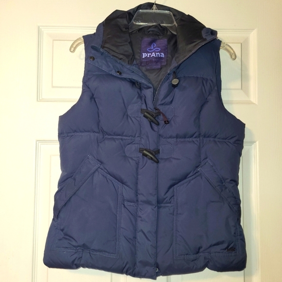 Prana Women's Evelina Hooded‎ Down Puffer Vest Size Small Navy Blue - Picture 16 of 16